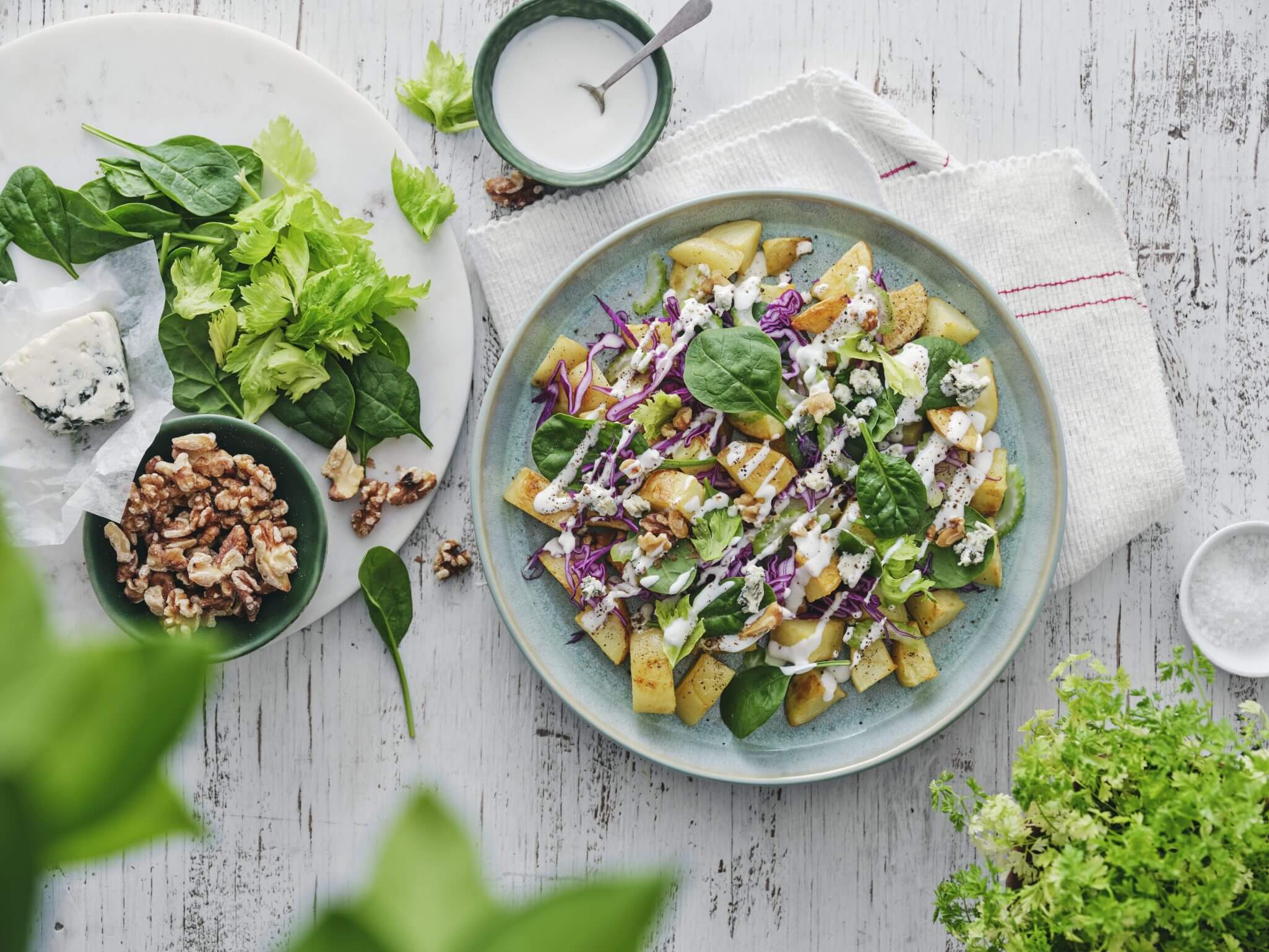 Carisma Crispy Potato Salad with Red Cabbage & Blue Cheese Dressing - Mitolo Family Farms