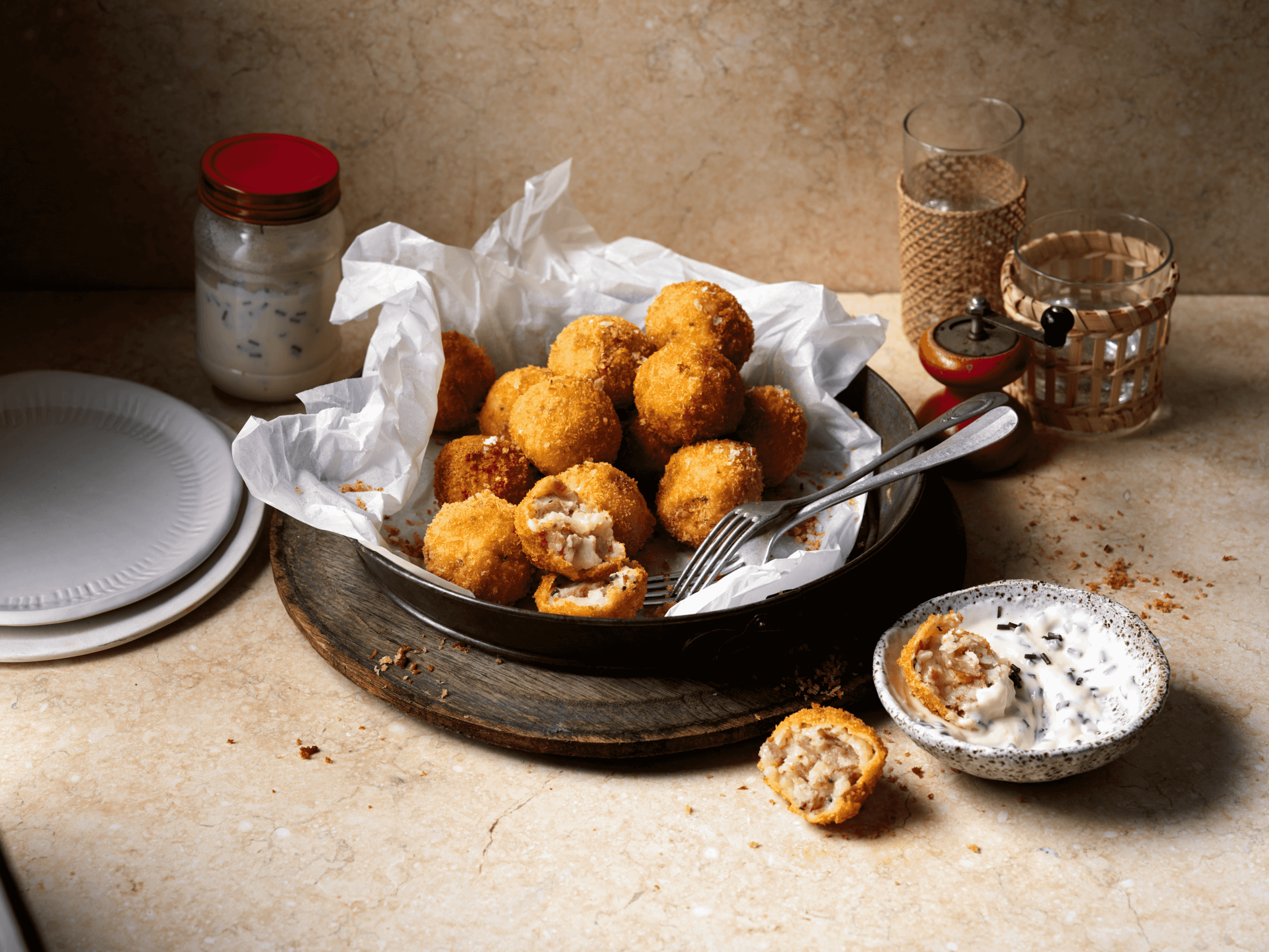 Carisma Potato Balls with cheesy Béchamel Dipping Sauce - Mitolo Family Farms